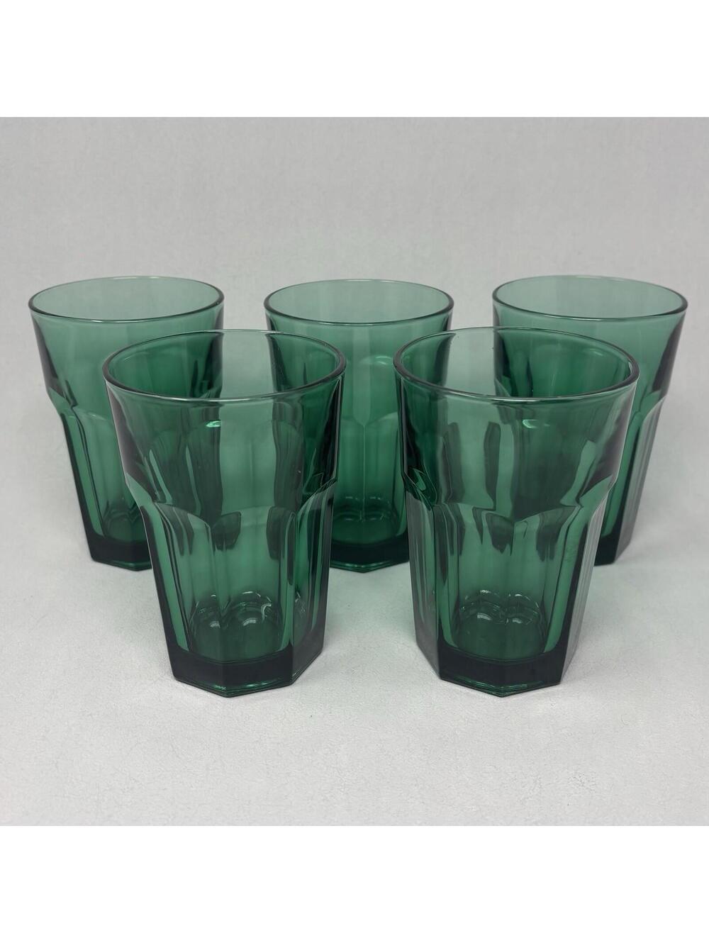 5 VTG Libbey Tumbler Glasses Gibraltar Paneled Juniper Green Retro Dark Emerald
